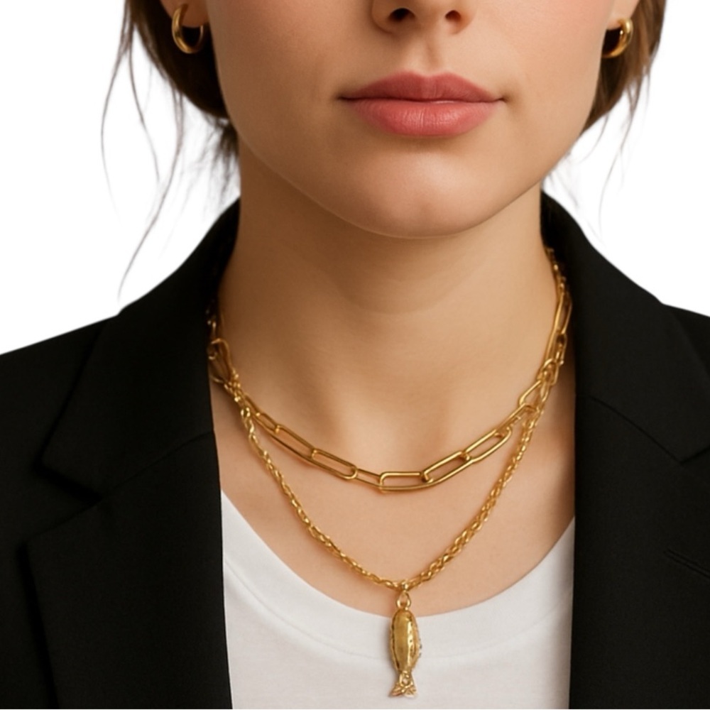 NWT Trending 14k Gold Fish Pendant Necklace